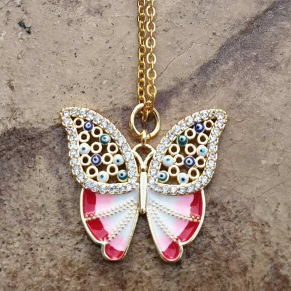 Jewelry - Butterfly Evil Eye Necklace 18 K Gold Plated Enamel Pendant Jewelry Accessory